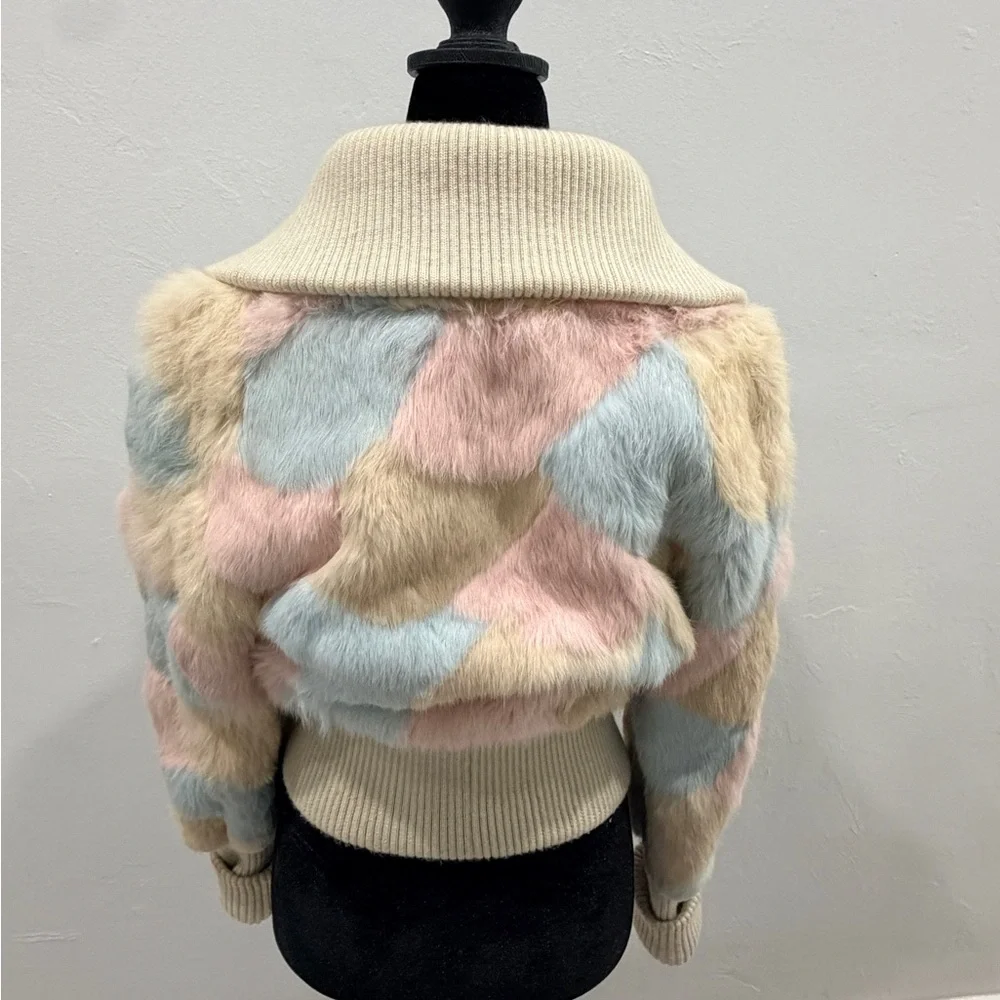 Colorful Teddy Jacket genuine, rabbit fur, multicolored coat - Picture 5 of 12
